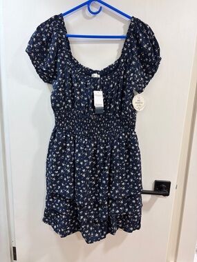 Hollister Navy Floral Puff-Sleeve Dress